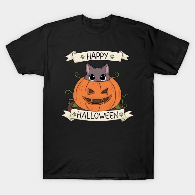 Cute Cat in Pumpkin - Halloween T-Shirt by valentinahramov